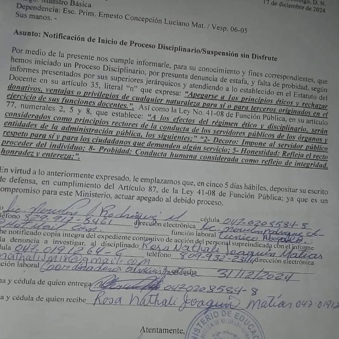 Escándalo de Rosa Natali Joaquín Matías sacude la educación en La Vega