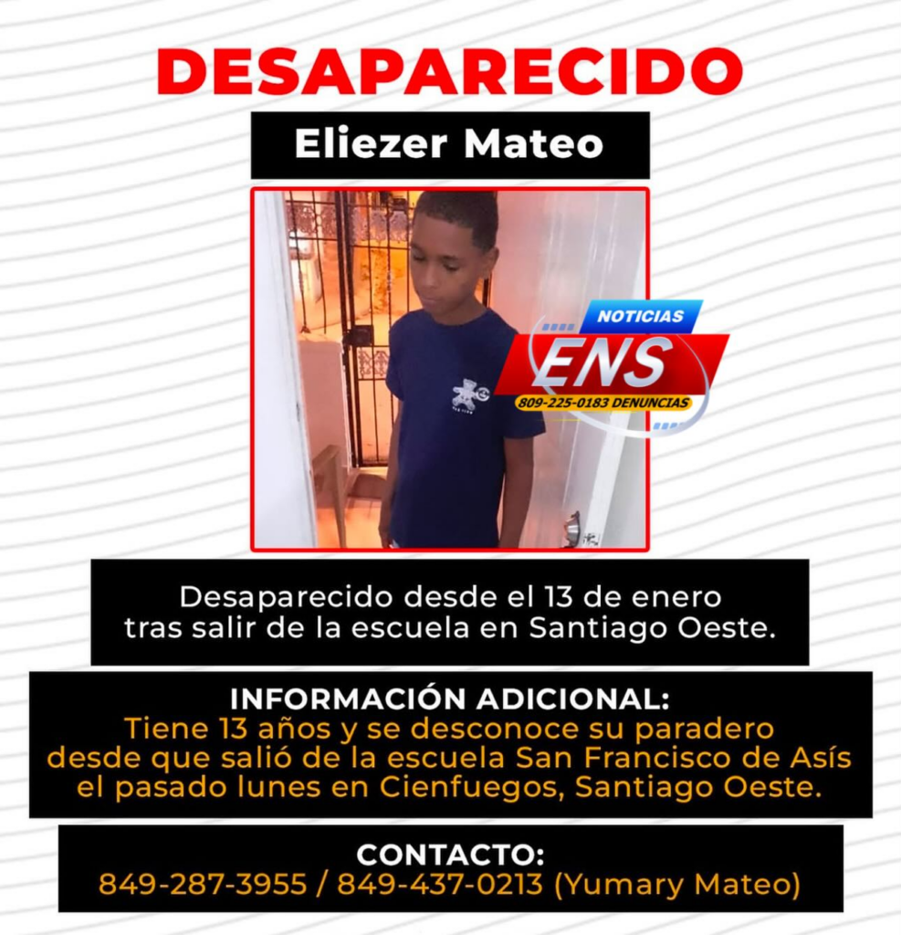 Desaparece niño Eliezer Mateo Contreras en Santiago Oeste